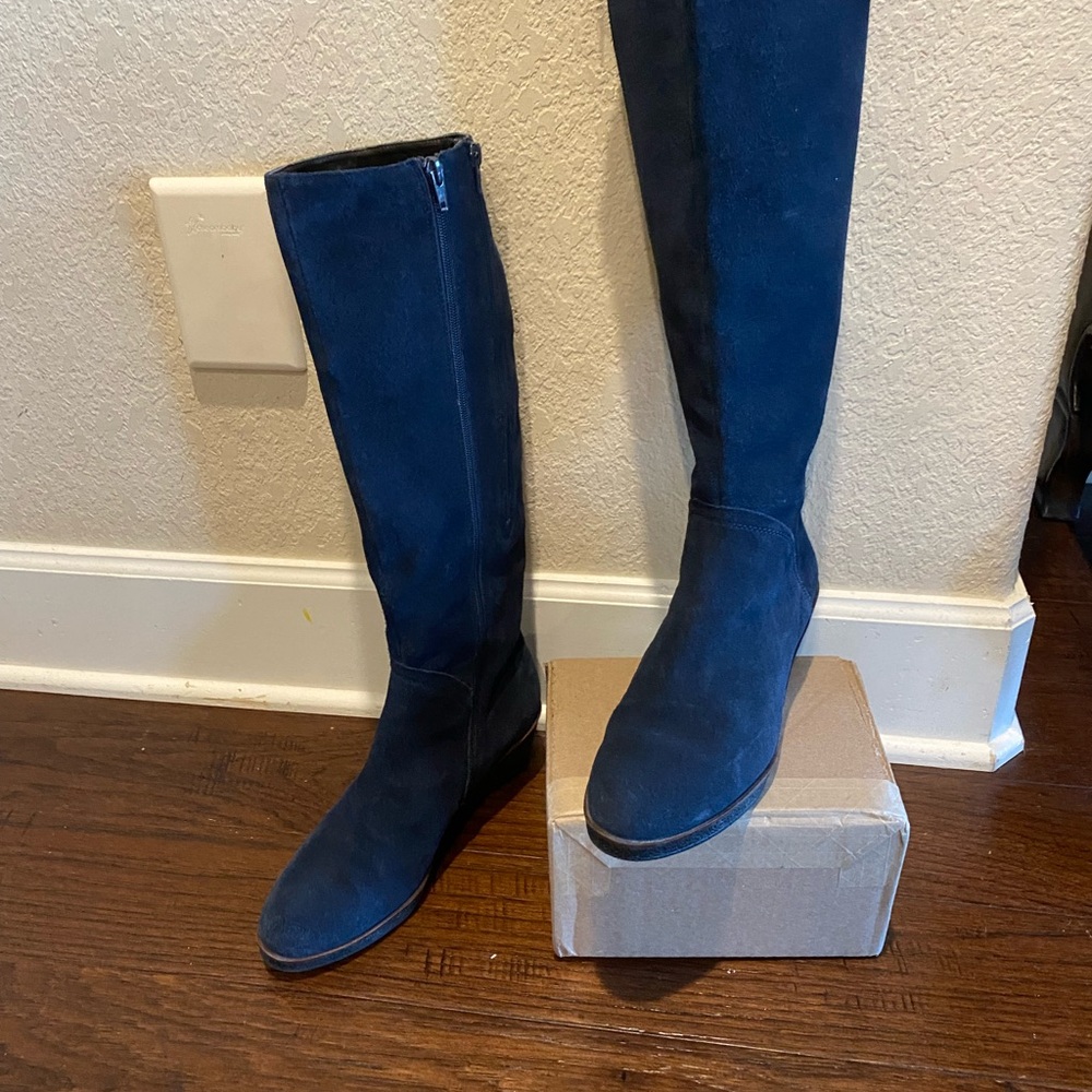 9M Aerosoles ‘Binocular’ Navy Blue Faux Suede Wedge Boots